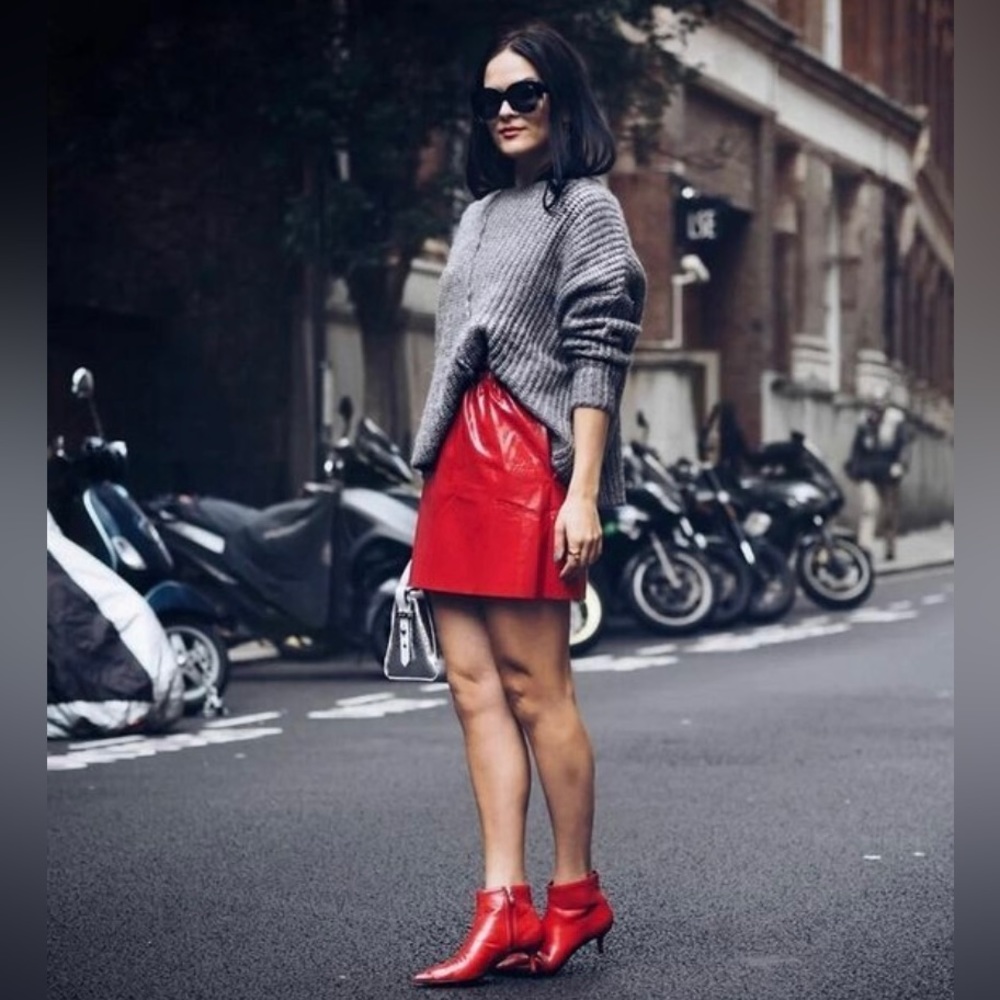 Zara Faux Leather Red Mini Skirt (Size M)